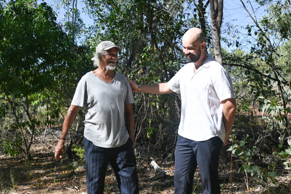 Senior Larrakia Danggalaba Elder and Traditional Owner Tibby Quall and EJA senior lawyer Kip Frawley